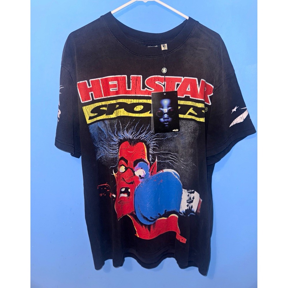 HELLSTAR Mens Black Knockout Graphic Print Crew Neck T-Shirt M SS24 NEW